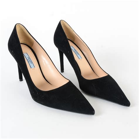 prada vintage black pumps|Prada chunky heel pumps.